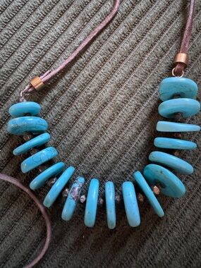 Turquoise Disc Bead Necklace - Women's Blue Statement Necklace